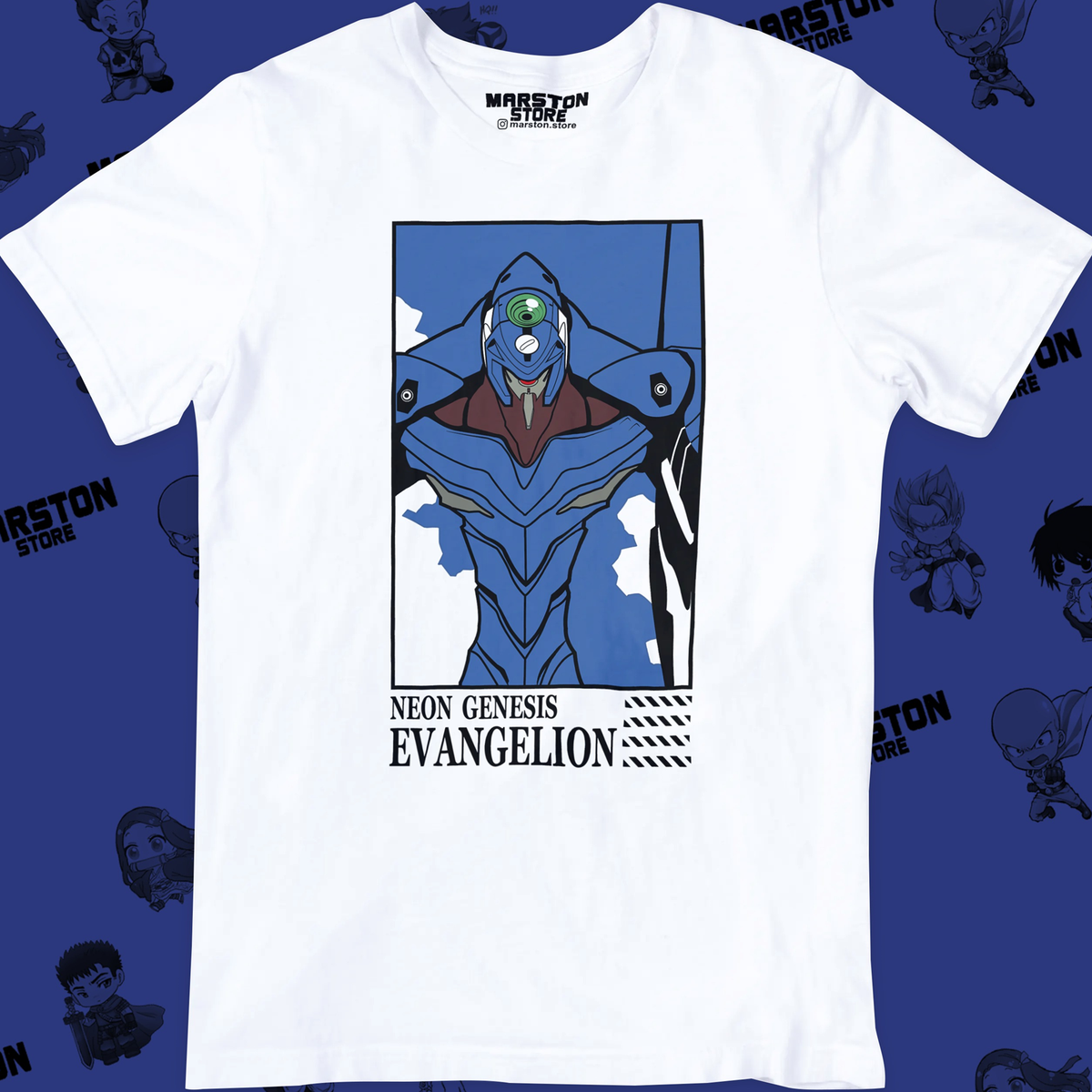 Polera blanca Neon Genesis Evangelion con diseño inspirado en el anime