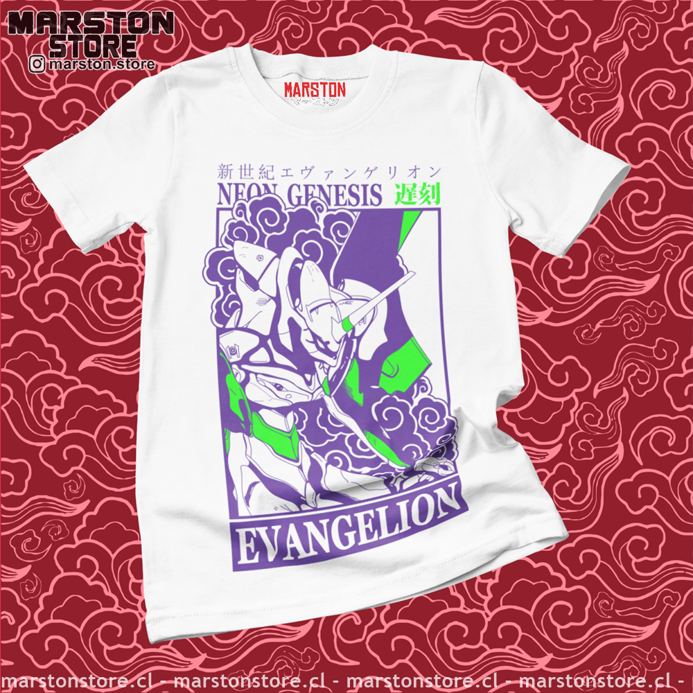 Polera blanca Neon Genesis Evangelion con diseño inspirado en el anime