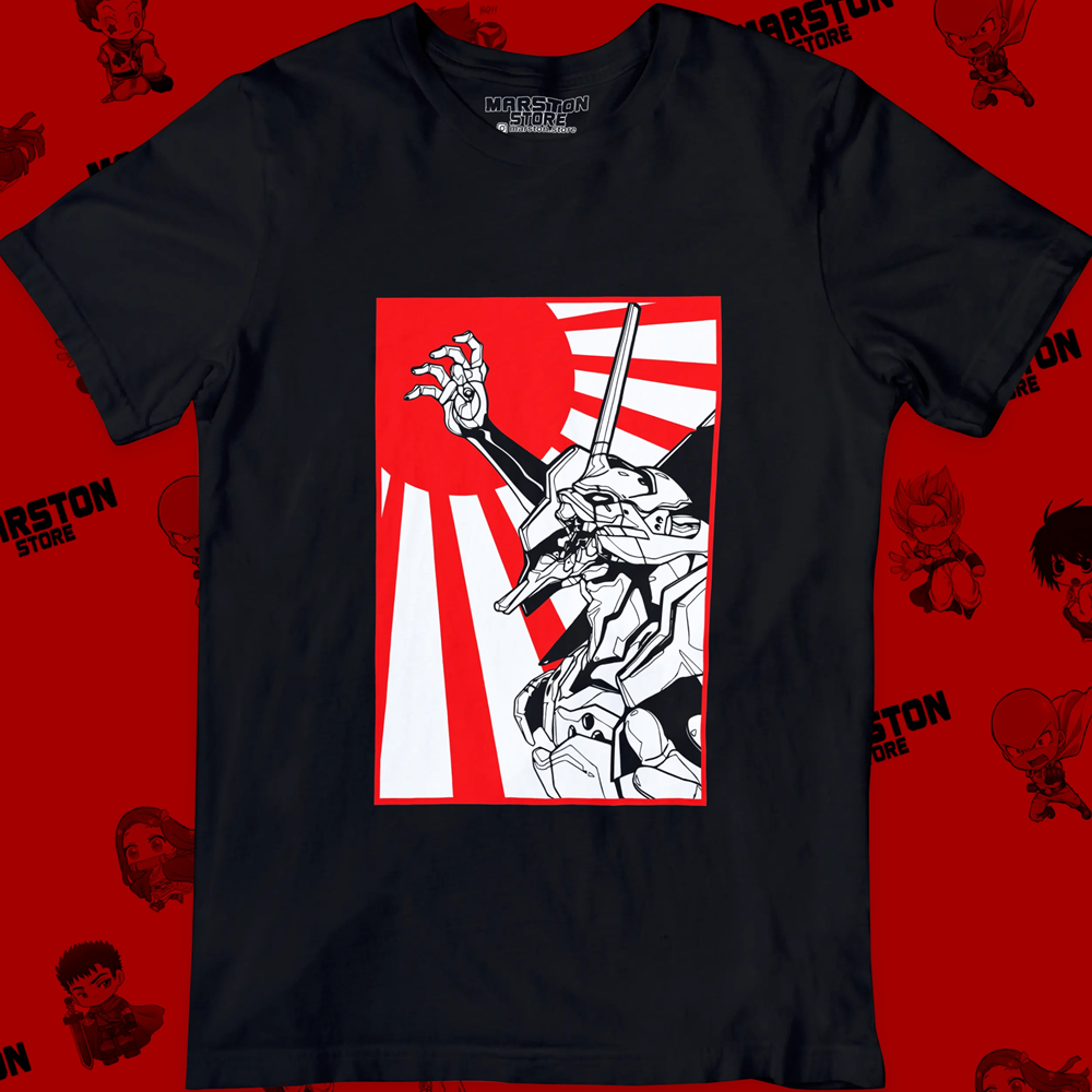 Polera negra Neon Genesis Evangelion con diseño inspirado en el anime