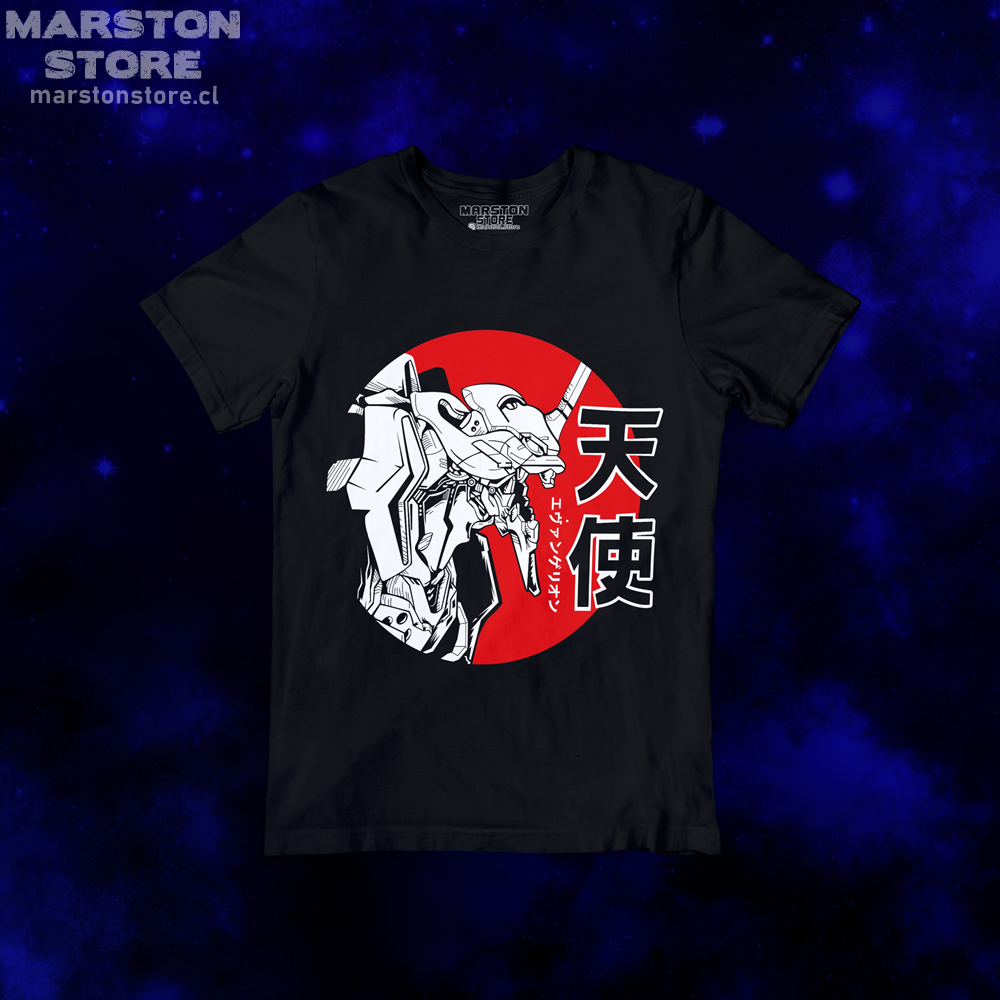 Polera negra Neon Genesis Evangelion con diseño inspirado en el anime