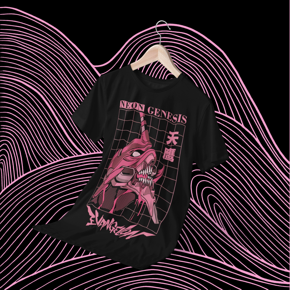 Polera negra Neon Genesis Evangelion con diseño inspirado en el anime