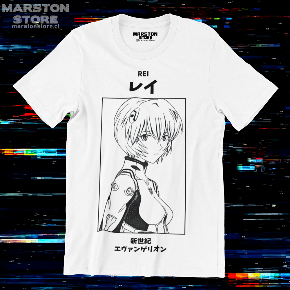 Polera blanca Neon Genesis Evangelion con diseño de Rei Ayanami