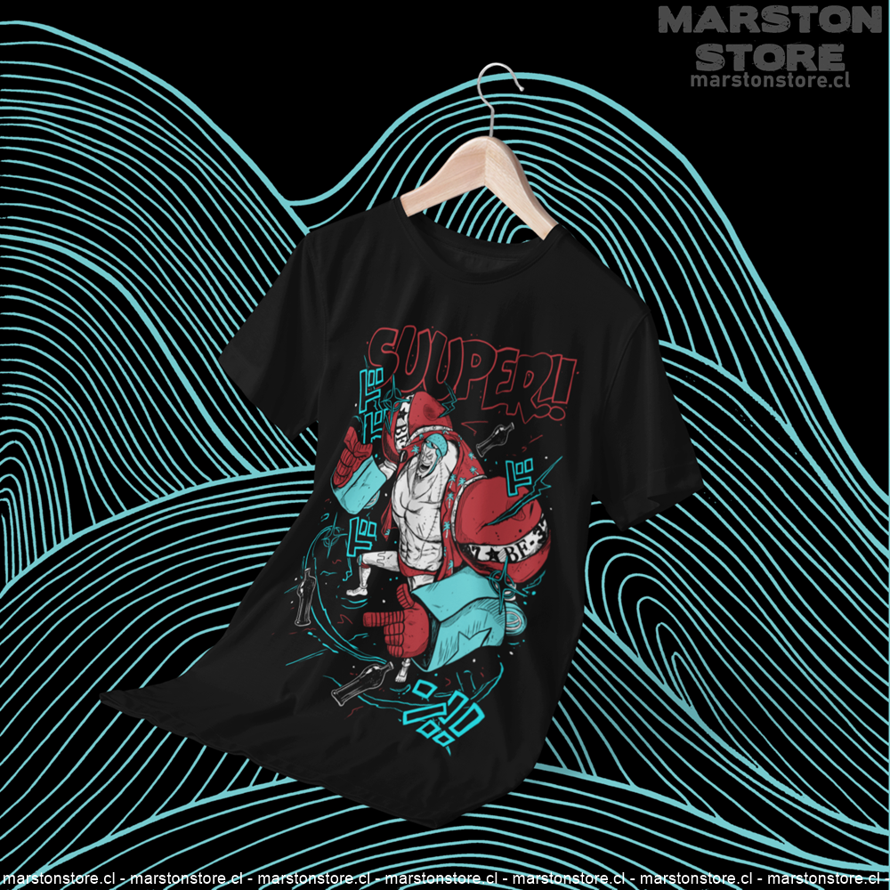 Polera negra One Piece con diseño de Franky