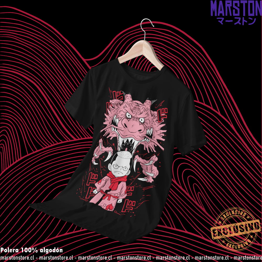 Polera negra One Piece con diseño de Kozuki Momonosuke