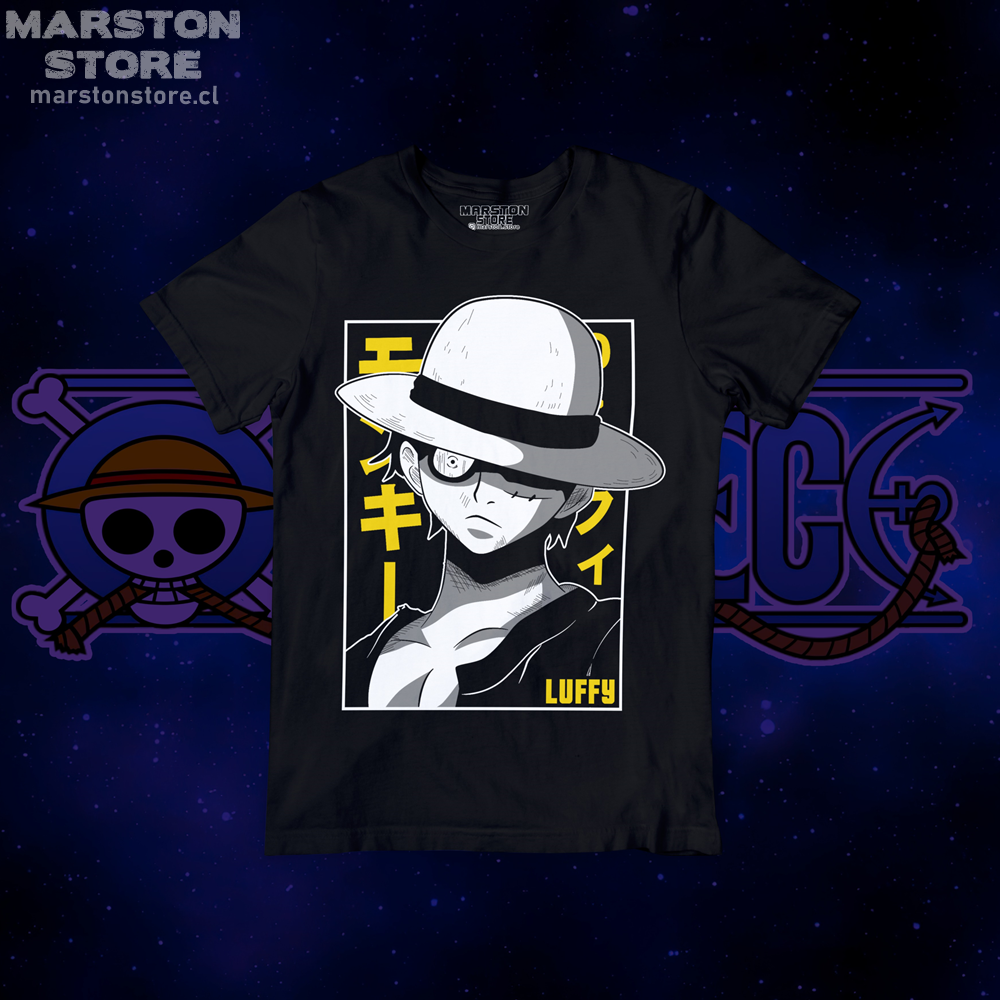Polera negra One Piece con diseño de Monkey D. Luffy