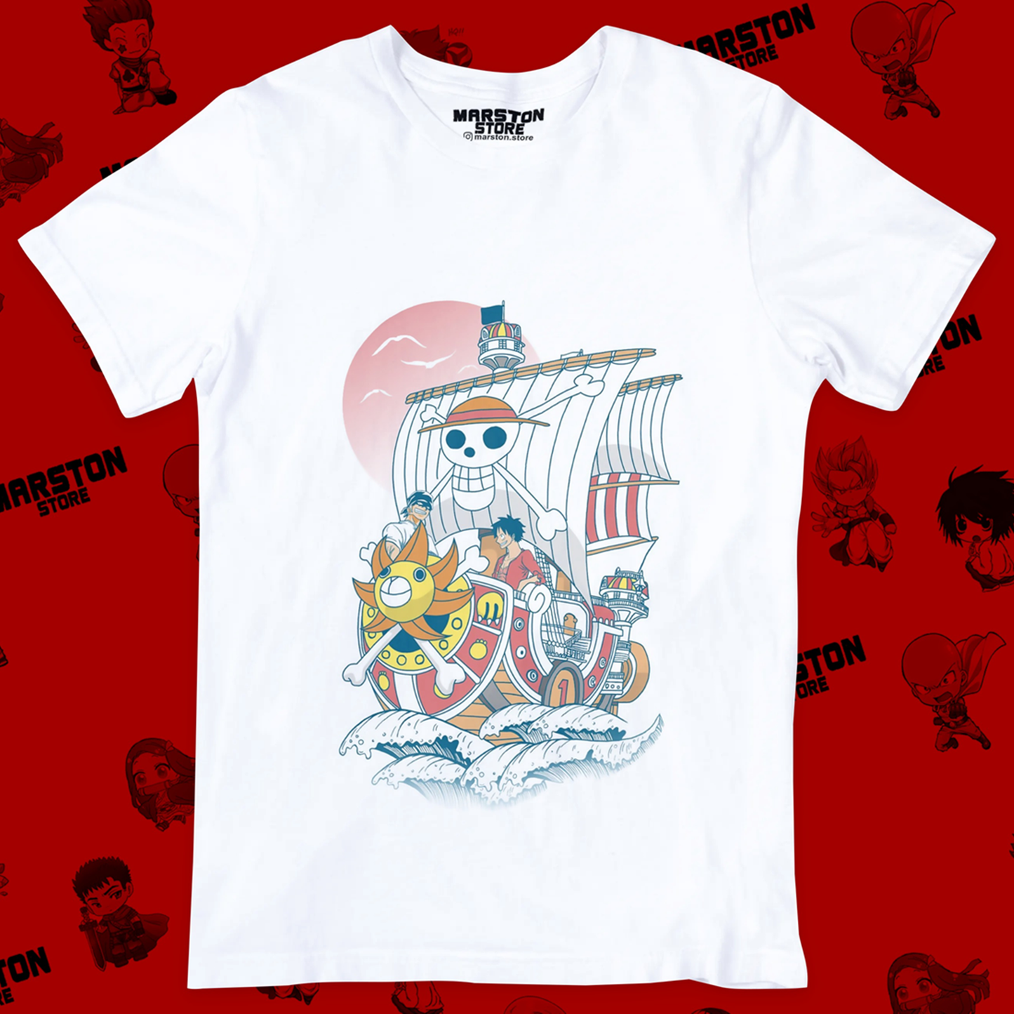 Polera blanca One Piece con Monkey D. Luffy y Roronoa Zoro