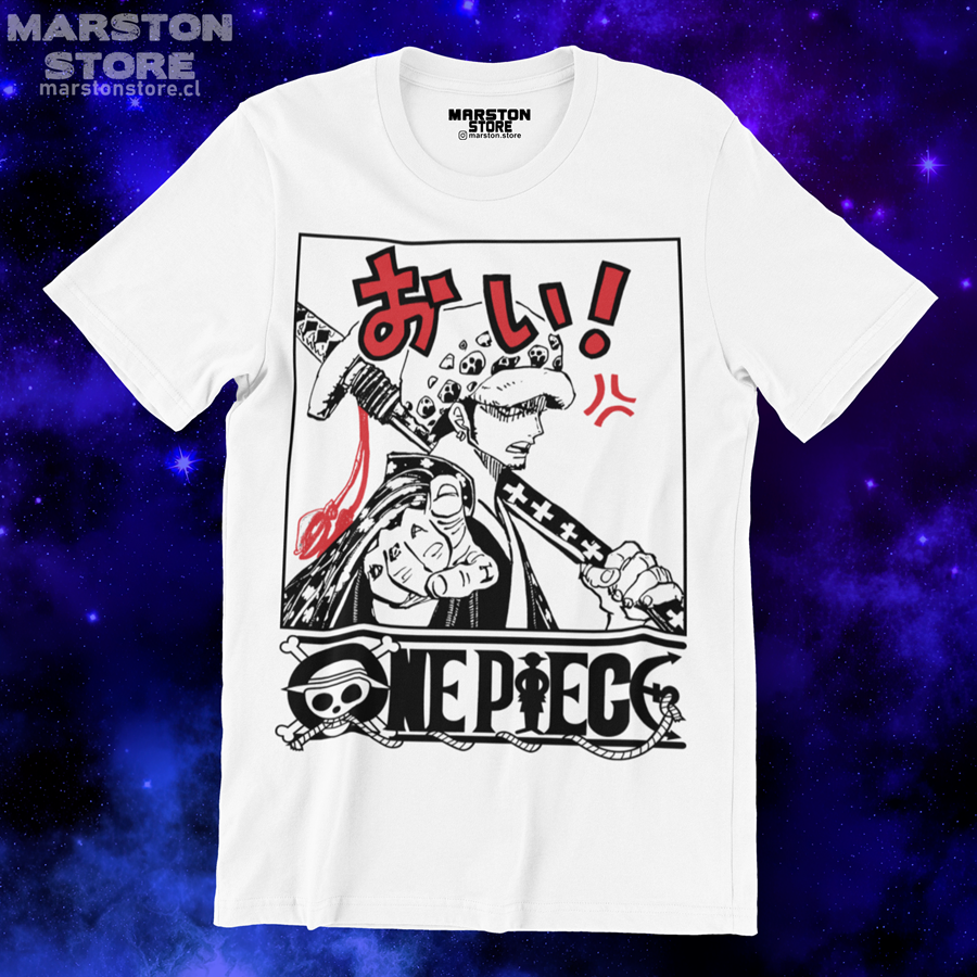 Polera blanca One Piece con diseño de Trafalgar D. Water Law