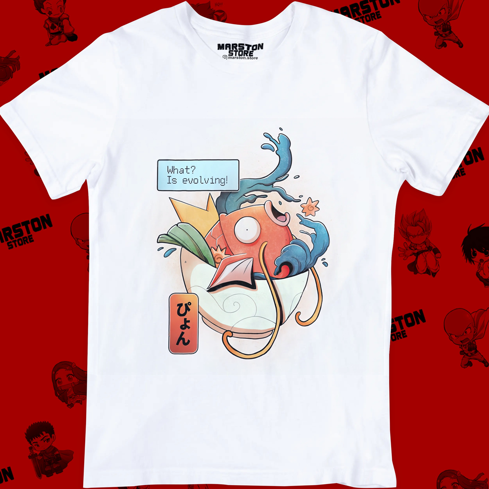 Polera blanca de Pokémon con diseño de Magikarp
