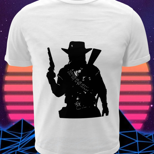 Polera blanca Red Dead Redemption con diseño de John Marston