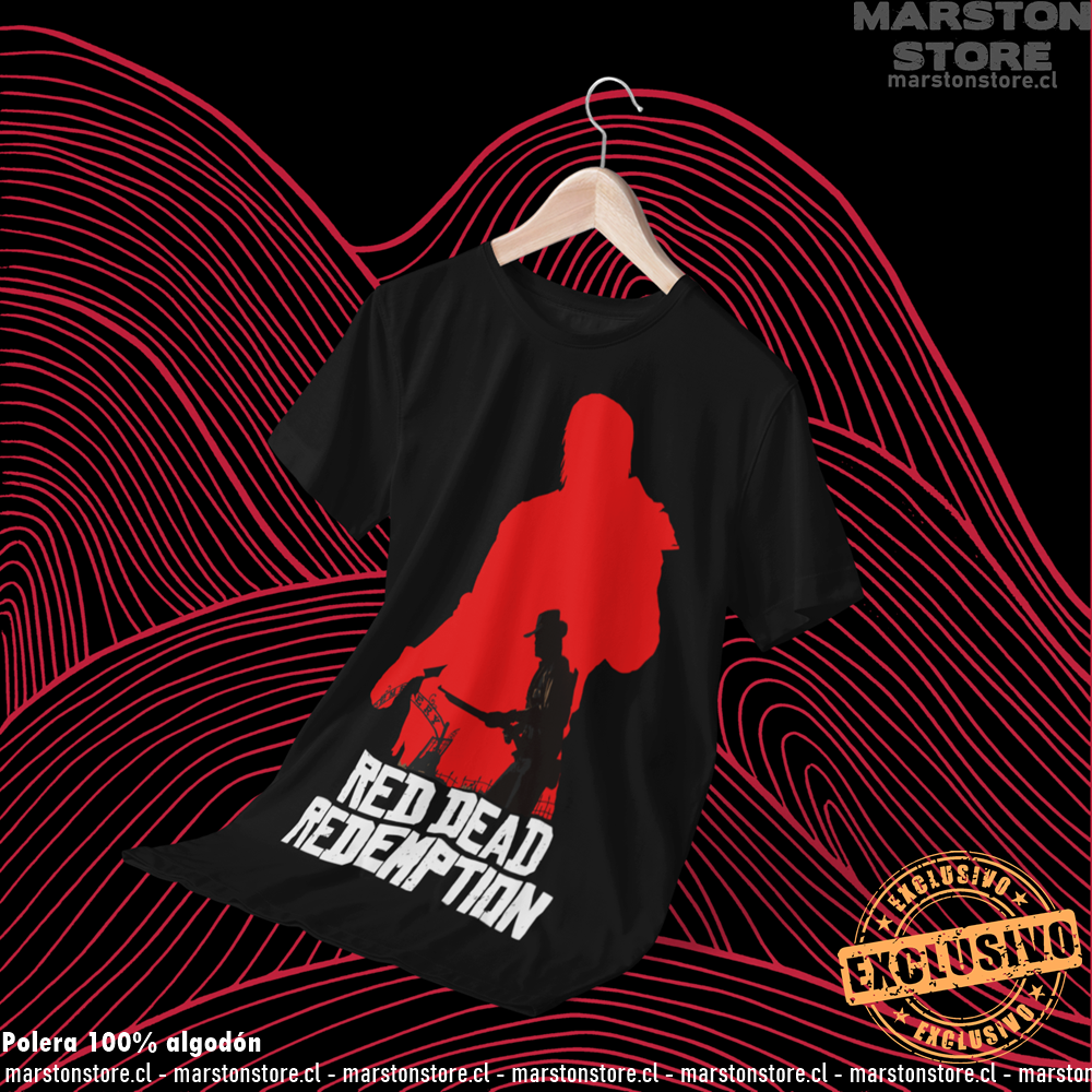 Polera negra Red Dead Redemption con diseño de John Marston
