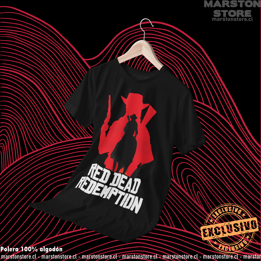 Polera negra Red Dead Redemption con diseño de John Marston