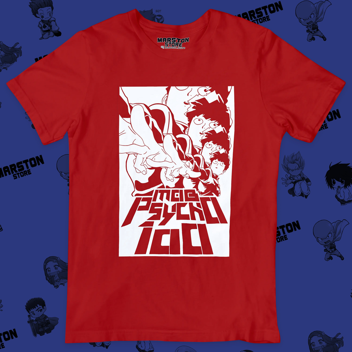 Polera roja de Mob Psycho 100 con Shigeo Kageyama, Mob