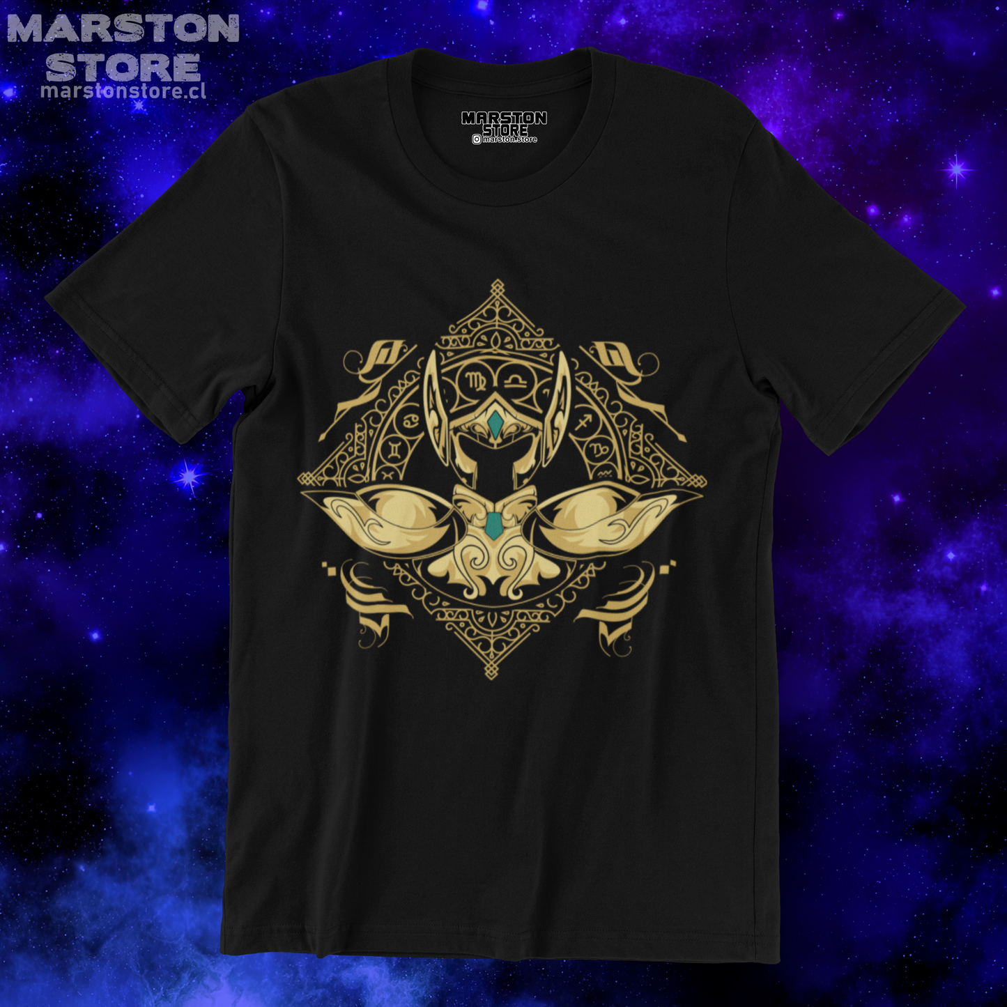 Polera negra de Saint Seiya / Los Caballeros del Zodiaco con diseño de Acuario