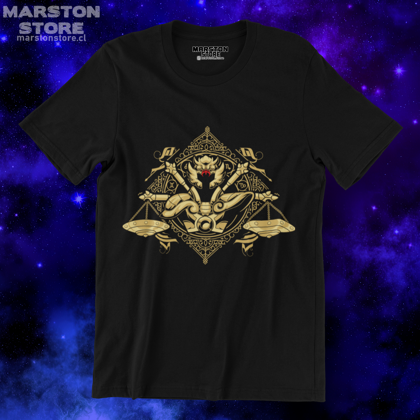 Polera negra de Saint Seiya / Los Caballeros del Zodiaco con diseño de Libra