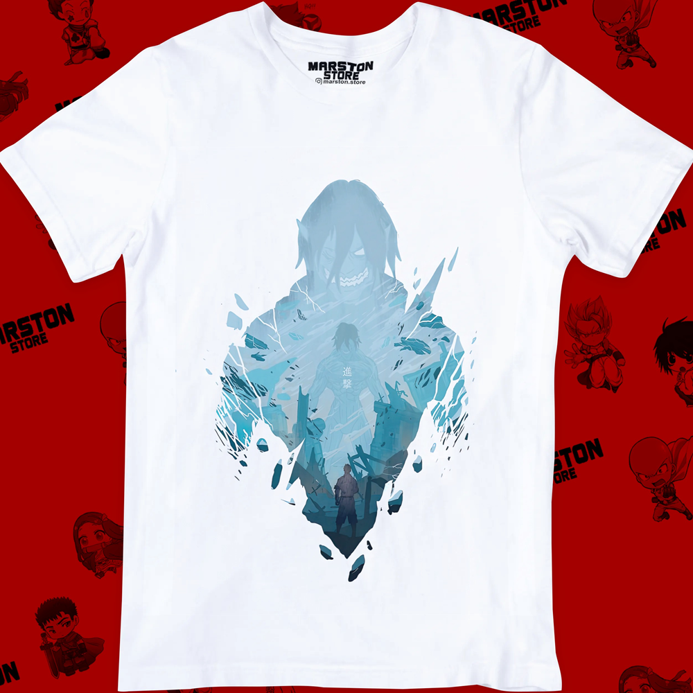 Polera blanca con diseño de Shingeki no Kyojin