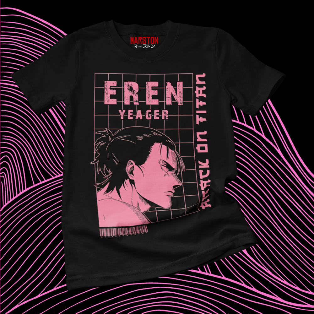 Polera negra Shingeki no Kyojin con diseño de Eren Jaeger