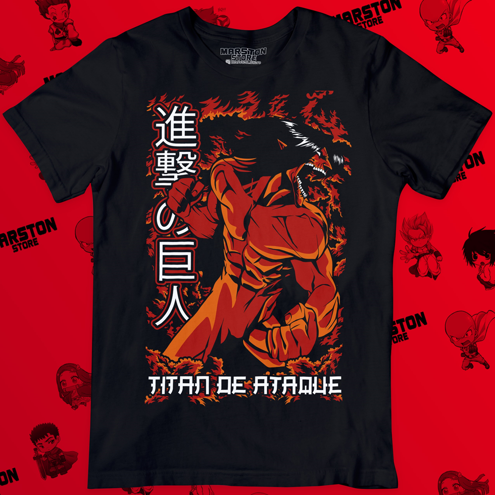 Polera negra con diseño de Shingeki no Kyojin