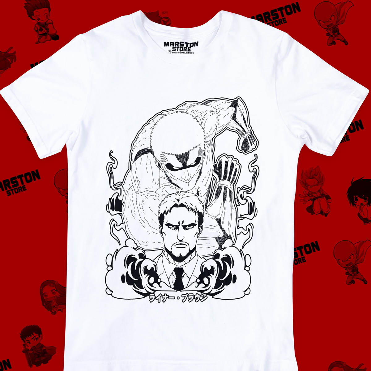Polera blanca Shingeki no Kyojin con Reiner Braun y el Titán Acorazado