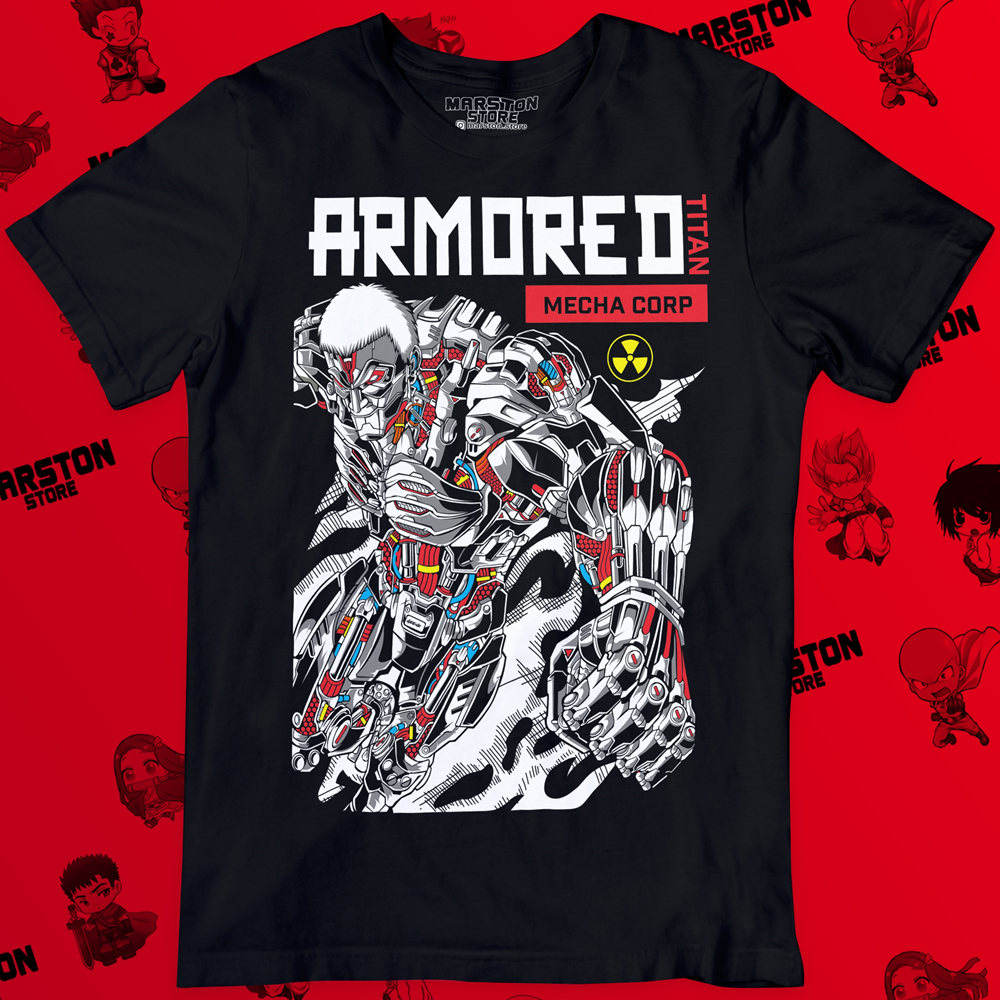 Polera negra Shingeki no Kyojin con diseño del Titán Acorazado