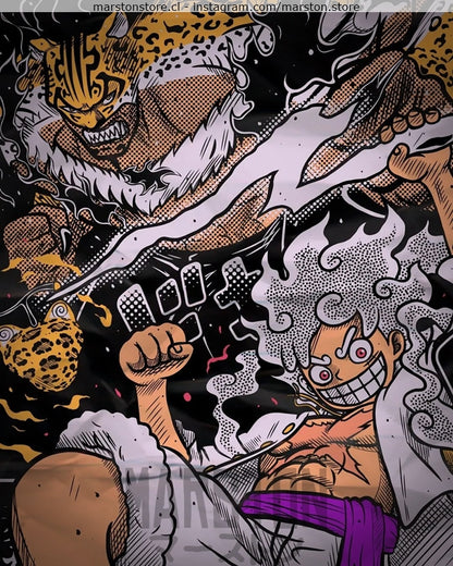 Polera One Piece - Luffy Gear 5 vs Rob Lucci