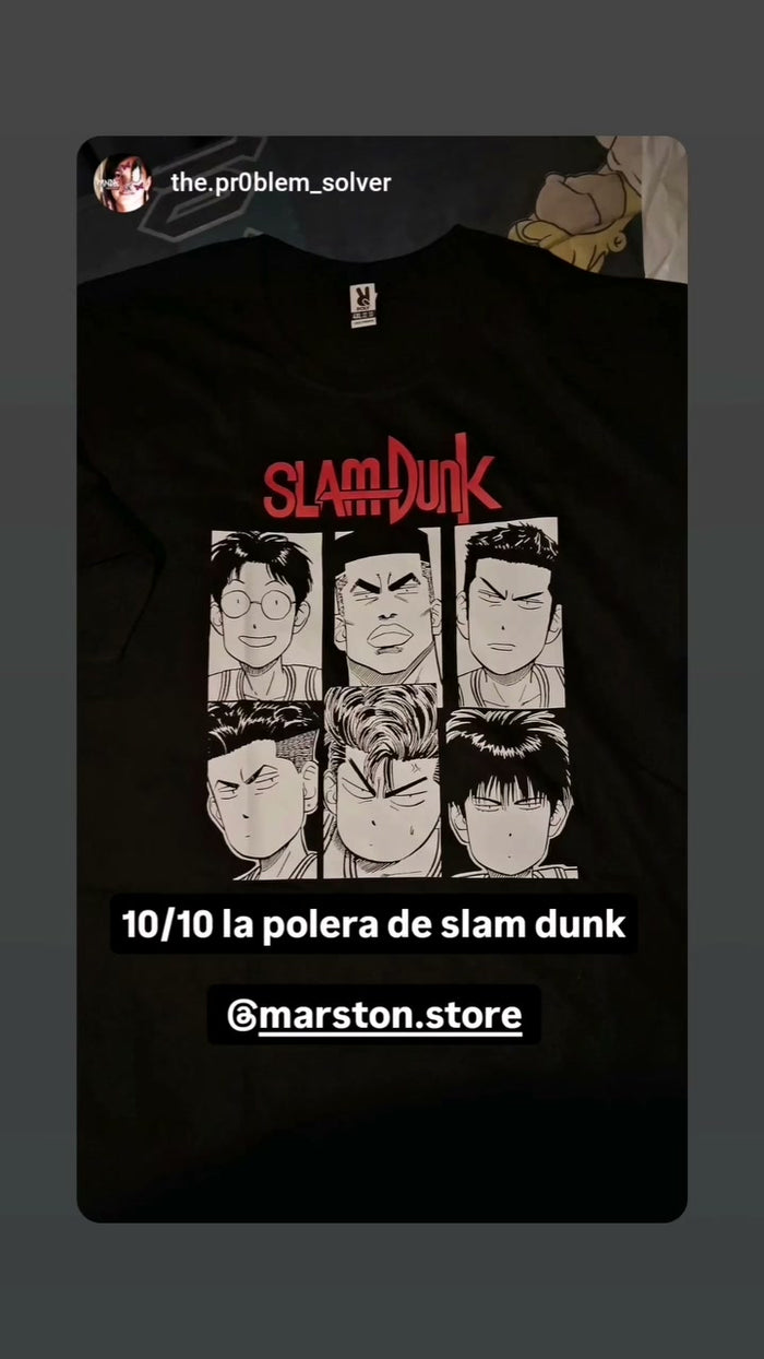 Foto real de cliente - Polera Slam Dunk - Hanamichi Sakuragi, Kaede Rukawa, Mitsui, Ryota, Takenori Akagi, Kogure