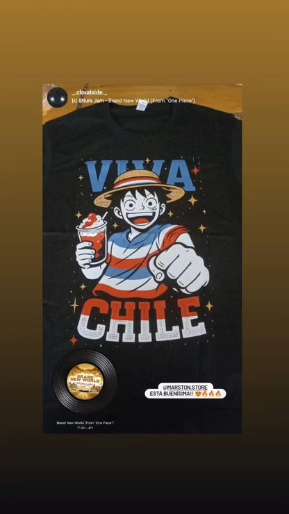 Polera One Piece - Monkey D. Luffy Huaso Fiestas Patrias - Negra