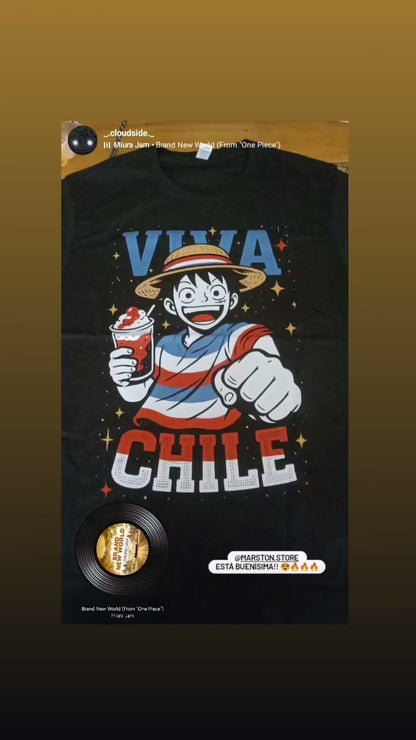 Polera One Piece - Monkey D. Luffy Huaso Fiestas Patrias - Negra