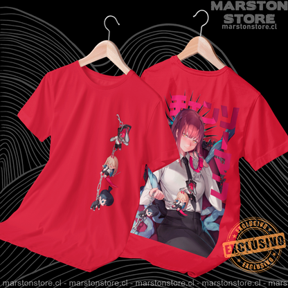Polera Chainsaw Man - Makima - Denji - Power - Aki (estampado frontal y espalda)