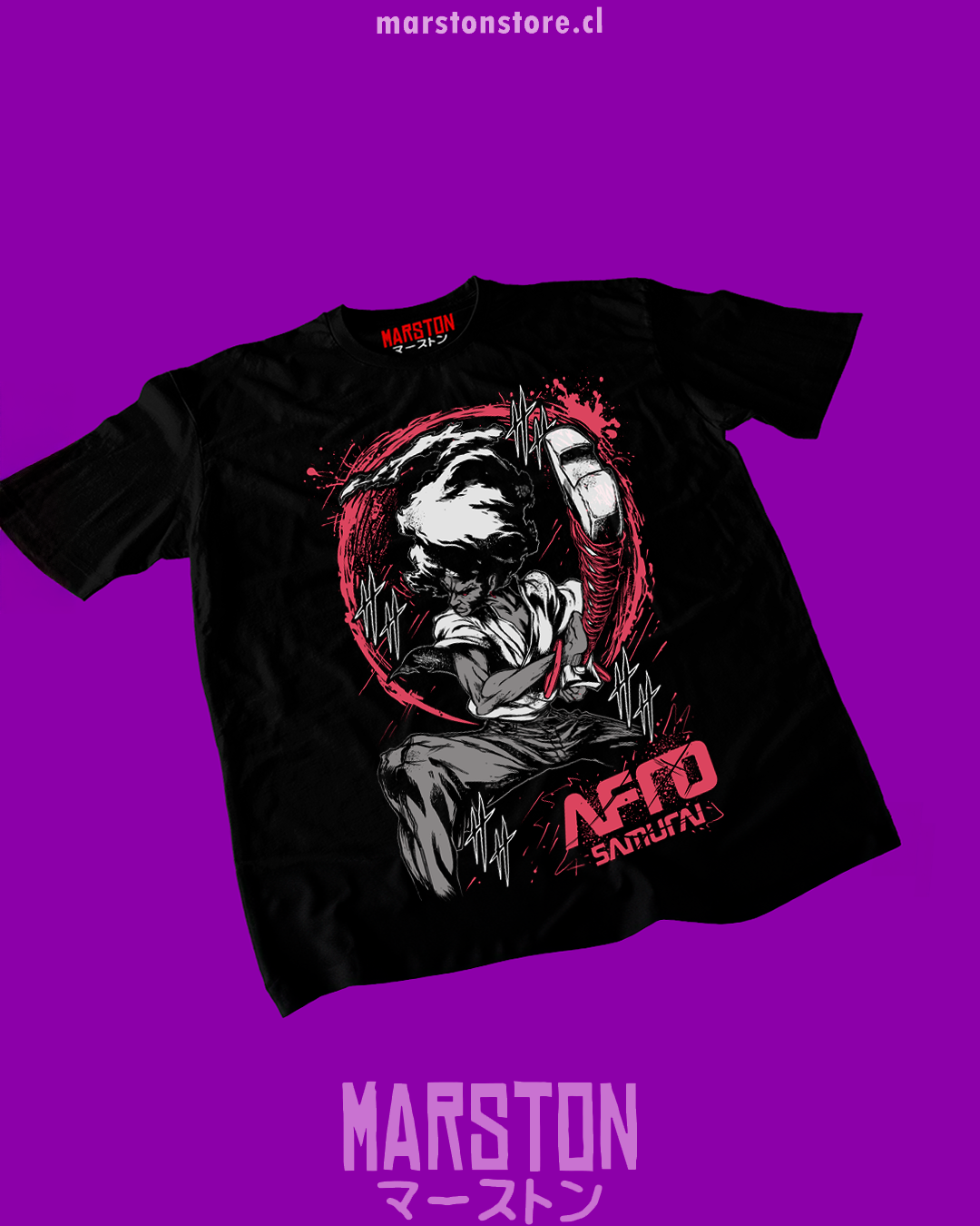 Polera negra con diseño de Afro Samurai