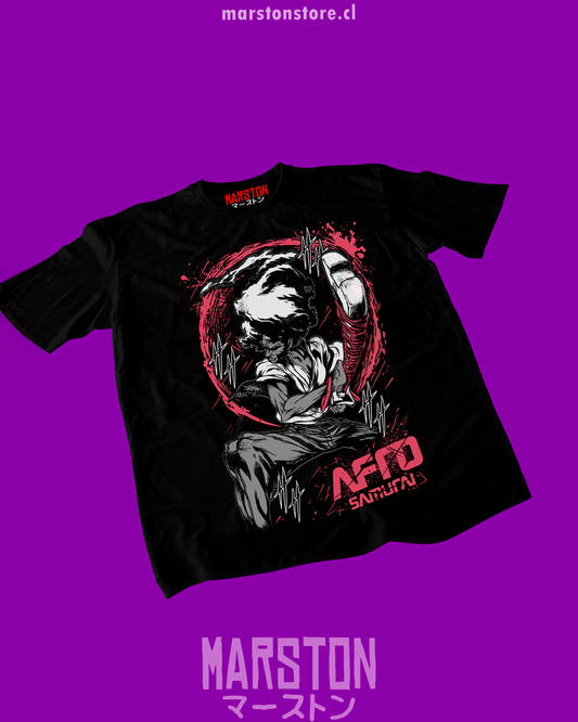 Polera negra con diseño de Afro Samurai