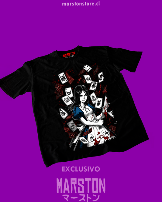 Polera negra con diseño de Alice: Madness Returns