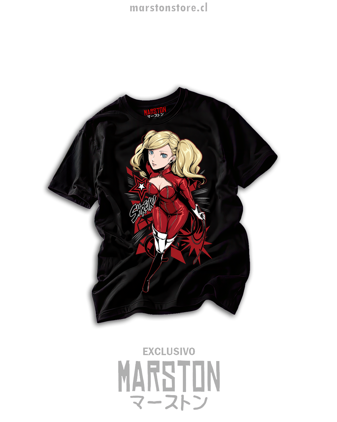 Polera negra Persona 5 con Ann Takamaki en traje rojo