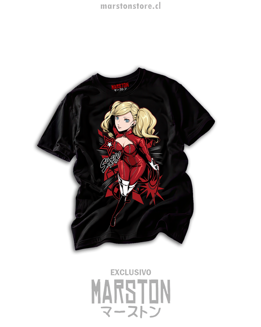 Polera negra Persona 5 con Ann Takamaki en traje rojo