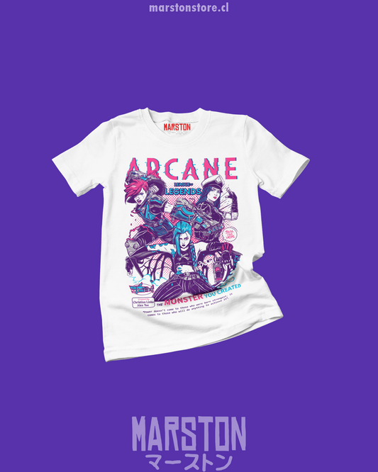 Polera de Arcane con Jinx, Vi y Caitlyn Kiramman