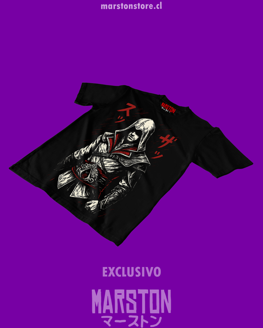 Polera negra Assassin's Creed con diseño de Ezio Auditore