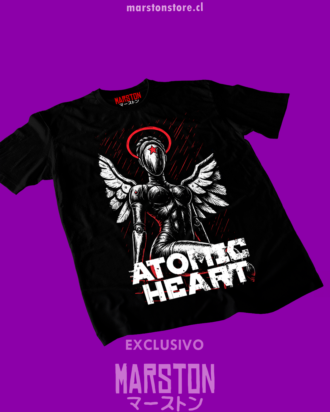 Polera negra con diseño de Atomic Heart