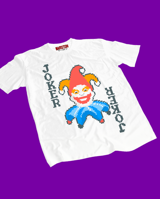 Polera blanca Balatro con diseño de Joker Jimbo