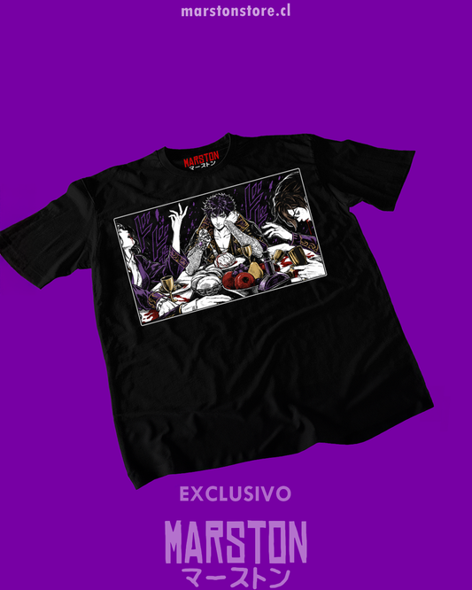 Polera negra Baldur's Gate 3 con diseño de Enver Gortash