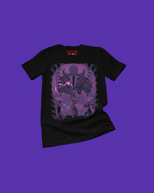 Polera negra con diseño de Baldur's Gate 3