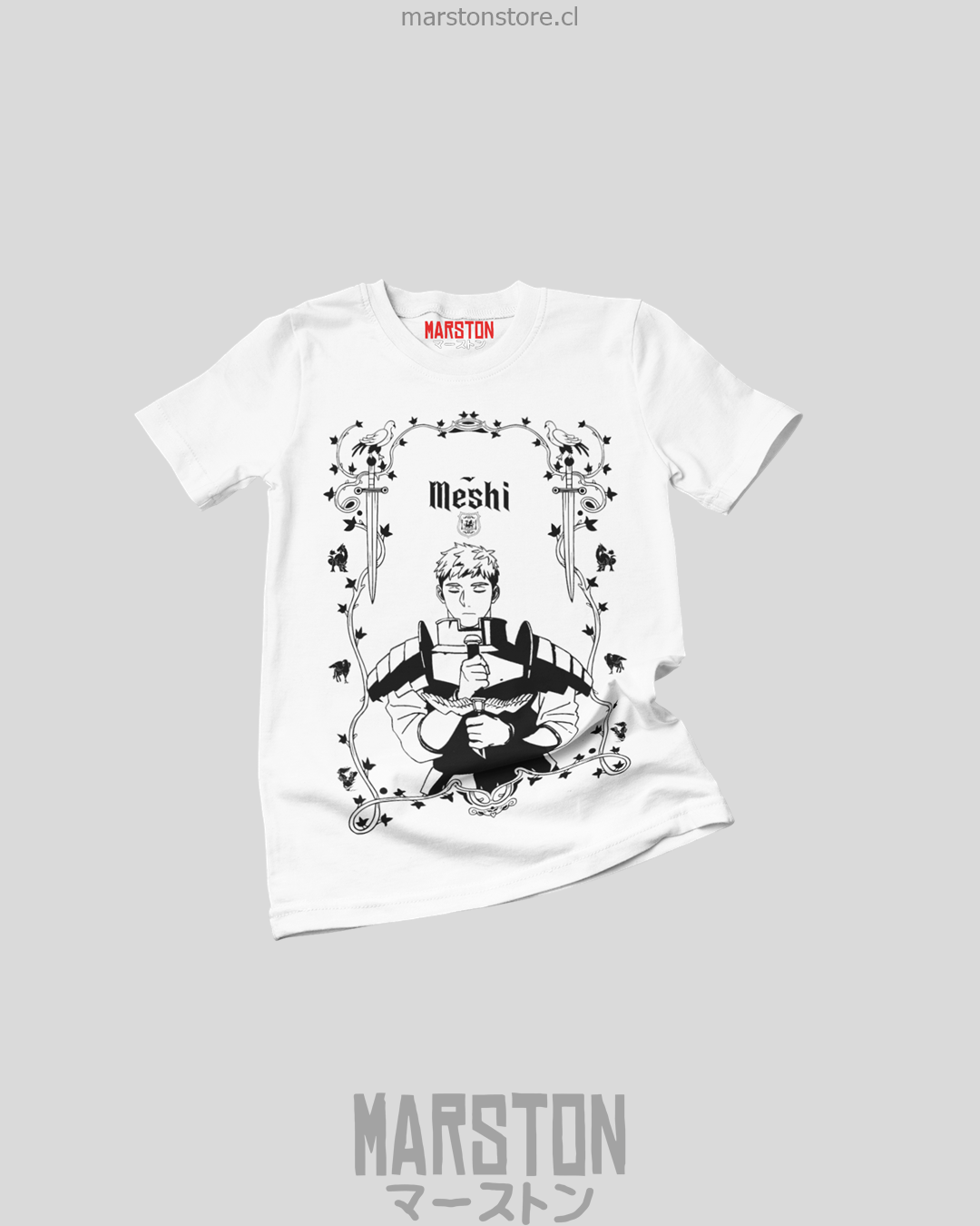 Polera blanca de Dungeon Meshi con Laios