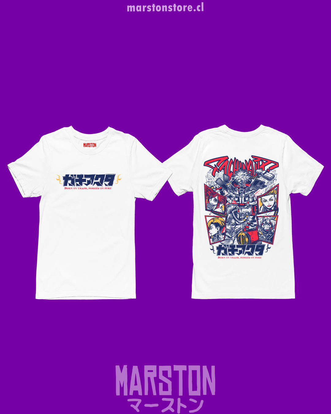 Polera blanca de Gachiakuta con diseño anime