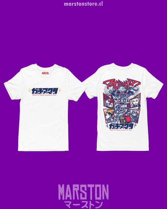Polera blanca de Gachiakuta con diseño anime
