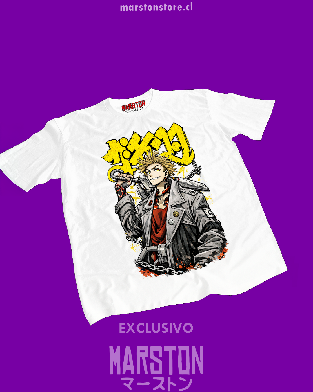 Polera blanca de Gachiakuta con diseño anime