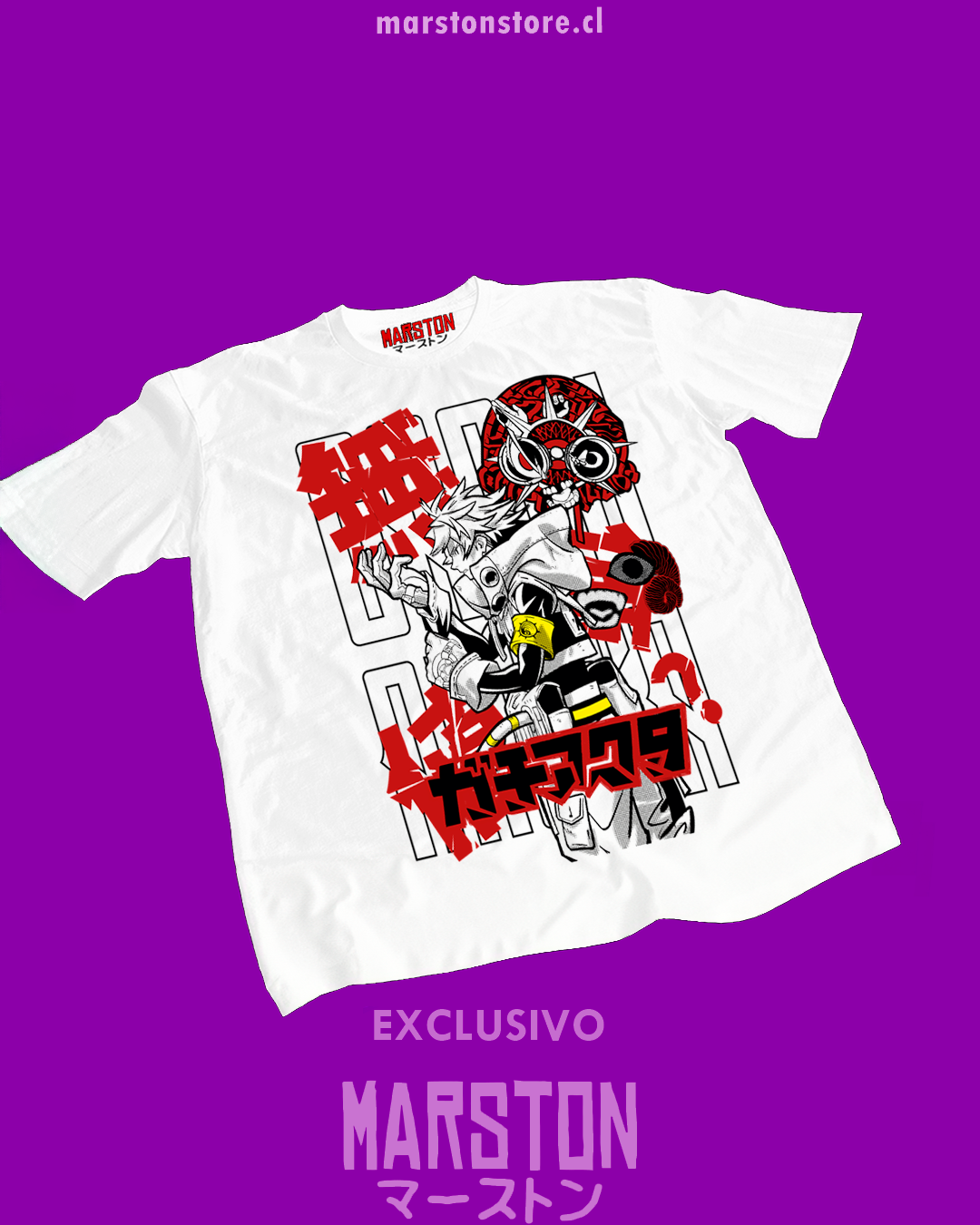 Polera blanca de Gachiakuta con diseño anime versión 2