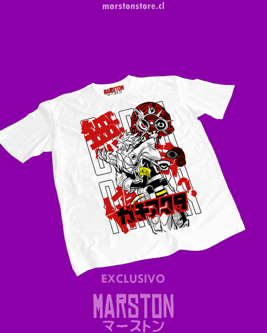 Polera blanca de Gachiakuta con diseño anime versión 2