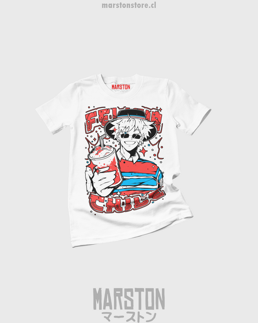 Polera blanca de Satoru Gojo huaso para Fiestas Patrias de Chile