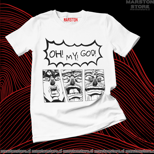 Polera blanca de JoJo's Bizarre Adventure con Joseph Joestar