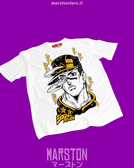 Polera blanca de JoJo's Bizarre Adventure con Jotaro Kujo