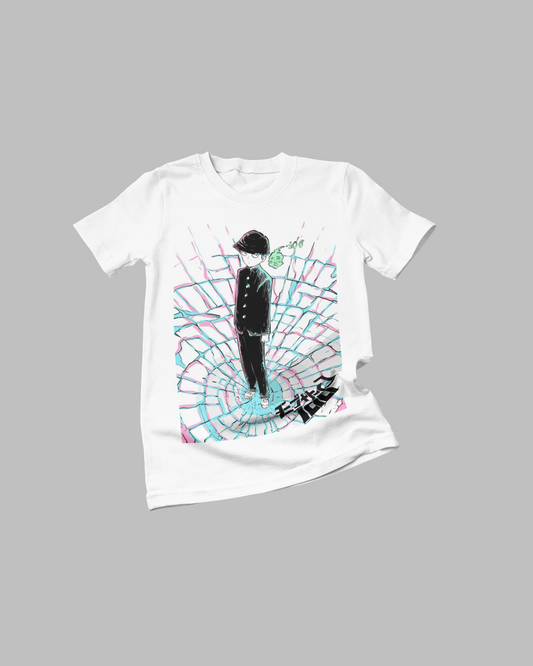 Polera blanca de Mob Psycho 100 con Shigeo Kageyama, Mob