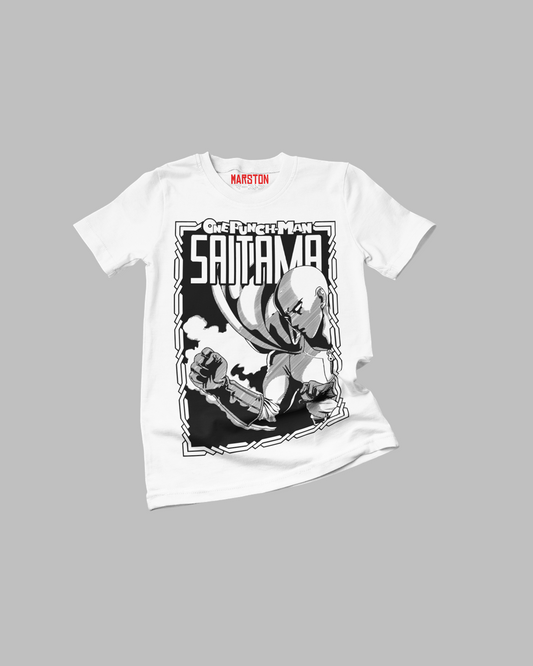 Polera blanca de One Punch Man con Saitama